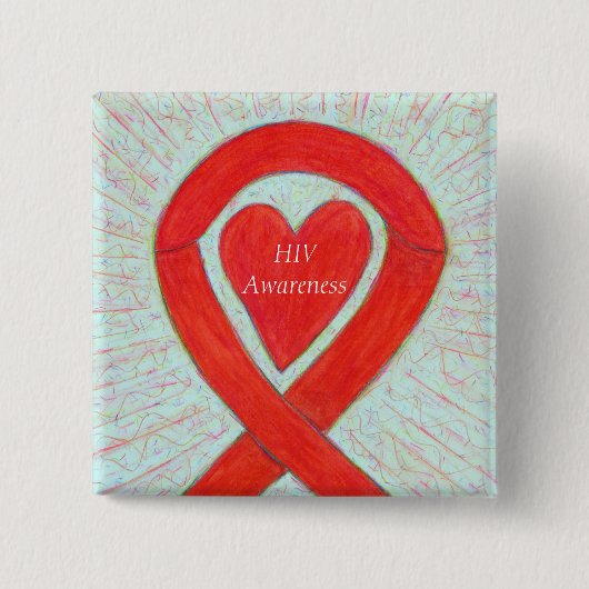 HIV Awareness Heart Ribbon Custom Art Pin Vierkante Button 5,1 Cm (Voorkant)