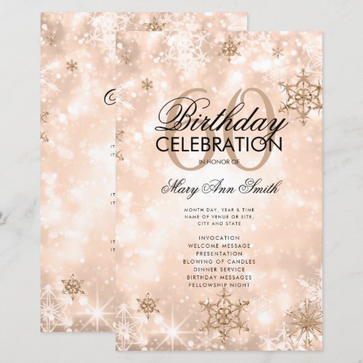 Hiver 60e anniversaire Programme Rose Gold Menu (Devant / Derrière)
