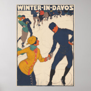 Hiver à Davos Suisse Vintage Affiche de ski