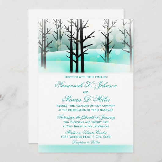 Hiver Aqua Bois Arbres Mariages Invitations (Devant / Derrière)