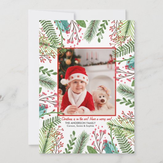 Hiver Aquarelle Carte photo de vacances (Devant)