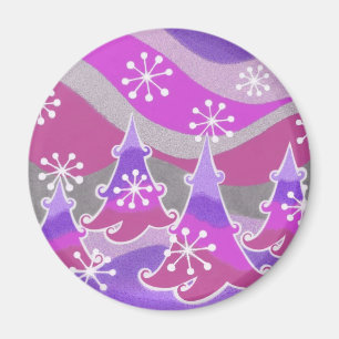 Hiver Arbres violet frigo aimant rond