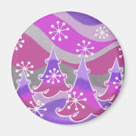 Hiver Arbres violet frigo aimant rond (Devant)