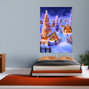 Hiver au village de Gingerbread   AI Art Poster
