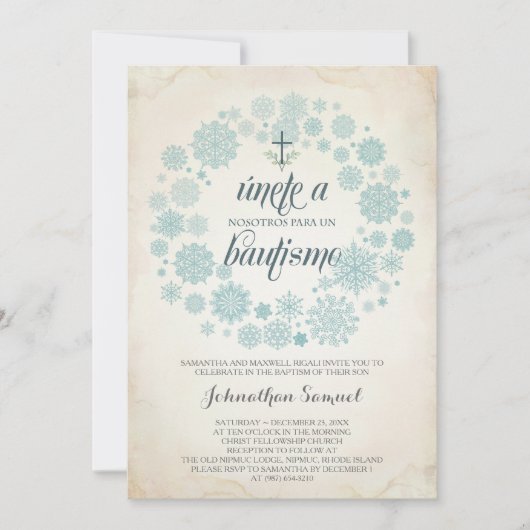 Hiver Bautizo Invitation Modèle, espagnol (Devant)