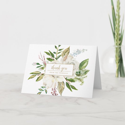 Hiver Blanc Floral Blank Mariage Carte de remercie (Devant)