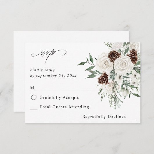 Hiver Blanc Floral & Pin no Repas RSVP 2 (Devant / Derrière)