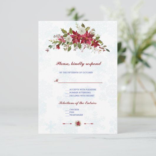 Hiver Blanc Poinsettia Snowflakes Mariage RSVP (Debout devant)