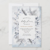 Hiver Bleu Élégant Baby shower Floral Invitation (Devant)