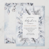 Hiver Bleu Élégant Baby shower Floral Invitation (Devant / Derrière)