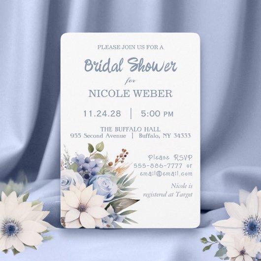 Hiver Bleu Floral Invitation de douche nuptiale