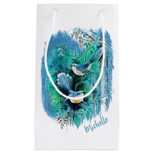 Hiver Bleu Oiseaux Peinture Petite Sac Cadeau