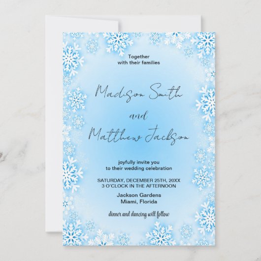 Hiver Blue Neige Mariage Invitations (Devant)