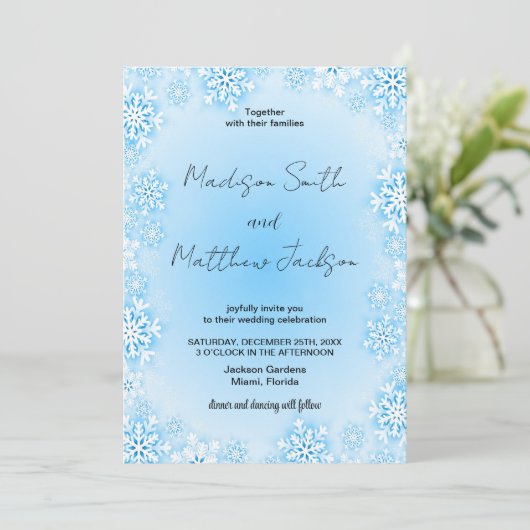 Hiver Blue Neige Mariage Invitations (Debout devant)