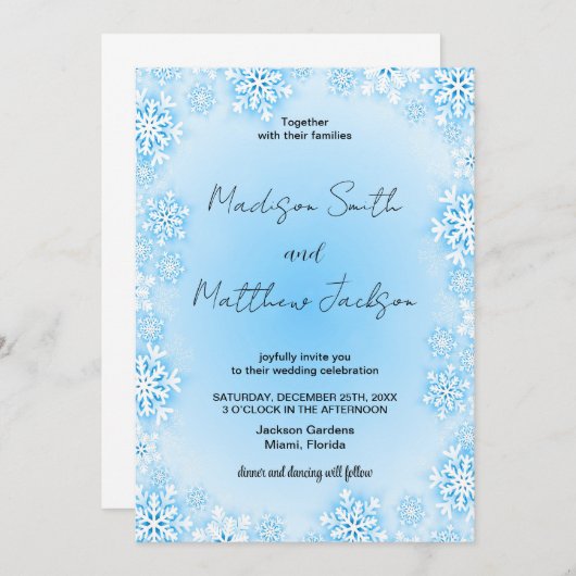 Hiver Blue Neige Mariage Invitations (Devant / Derrière)