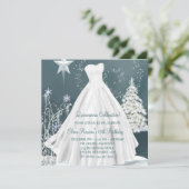 Hiver Blue Snowflakes Quinceanera Invitations (Debout devant)