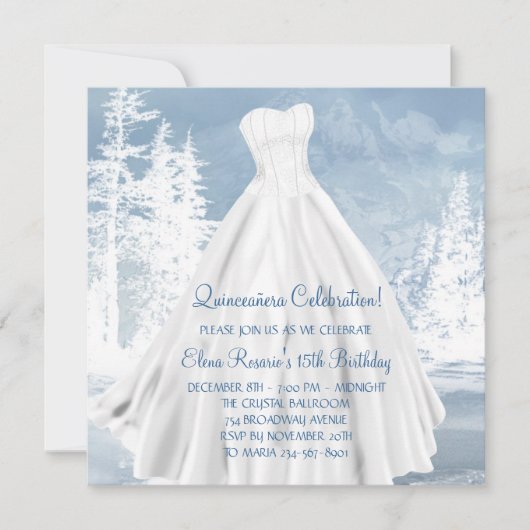 Hiver Blue Snowflakes Quinceanera Invitations (Devant)