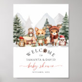 Hiver Bois Animaux Baby shower Affiche de bienvenu (Devant)