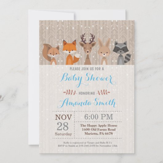 Hiver Bois Animaux Baby shower Invitation (Devant)