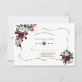 Hiver Bourgogne Floral Pine Gold Mariage RSVP (Devant)