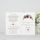 Hiver Bourgogne Floral Pine Gold Wedding Programme (Debout devant)