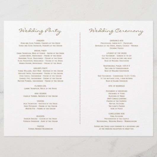 Hiver Bourgogne Floral Pine Gold Wedding Programme (Dos)