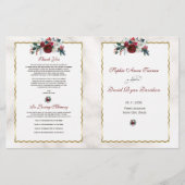 Hiver Bourgogne Floral Pine Gold Wedding Programme (Devant)