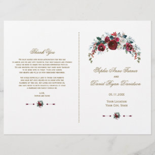 Hiver Bourgogne Floral Pine Gold Wedding Programme