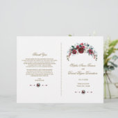 Hiver Bourgogne Floral Pine Gold Wedding Programme (Debout devant)