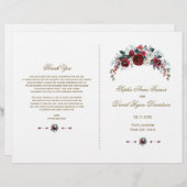 Hiver Bourgogne Floral Pine Gold Wedding Programme (Devant / Derrière)