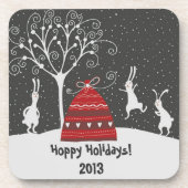 Hiver Bunny Hoppy Dessous de verre Vacances (Devant)