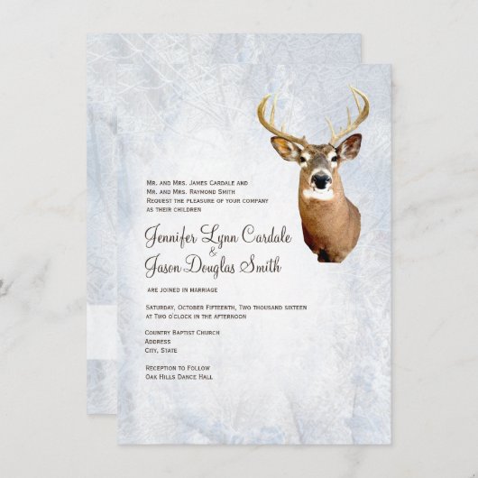Hiver Chasse Camo Neige Cerf Mariage Invitations (Devant / Derrière)