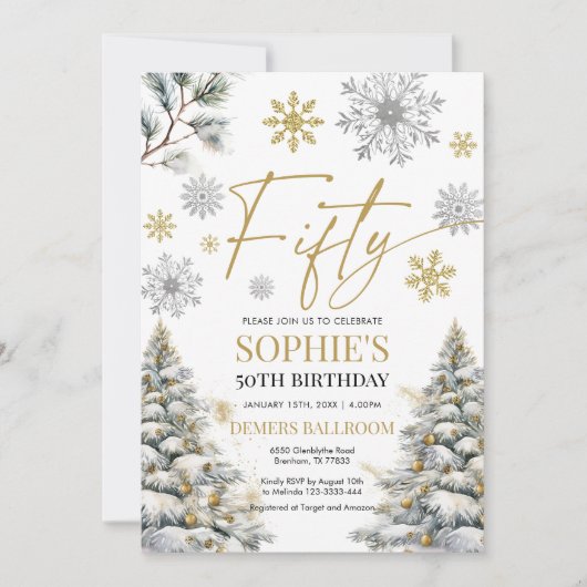 Hiver Cinquante Anniversaire Invitation Or et arge (Devant)