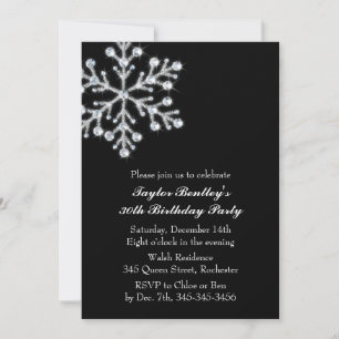 Hiver Cristal Anniversaire Fête Invitation noir