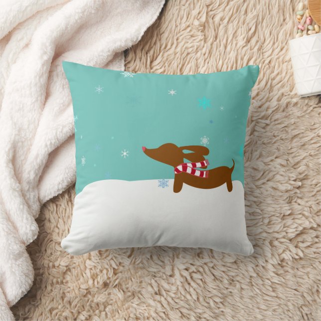 Hiver Dachshund Coussin de l'accent de Noël (Couverture)