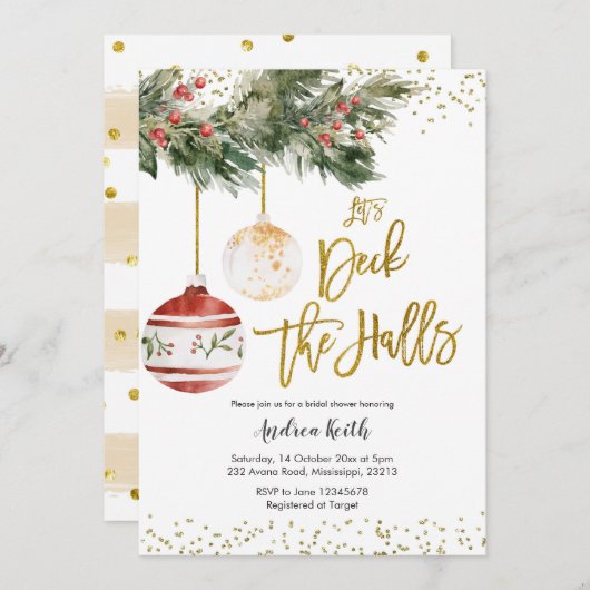 Hiver Deck Halls Bridal Shower Invitation (Devant / Derrière)