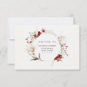 Hiver Elégante Bourgogne Florale Mariage Carte RSV (Dos)