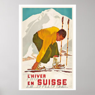 Hiver en Suisse Affiche Vintage Ski