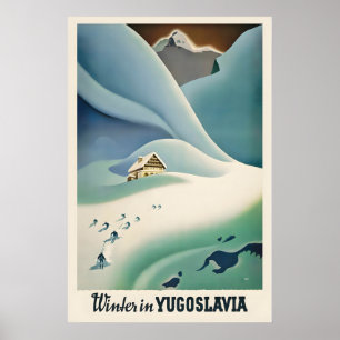 Hiver en Yougoslavie Affiche de ski vintage - Enca