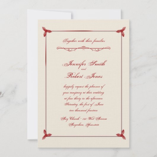 Hiver Faire-part de mariage blanche et rouge à sou (Devant)