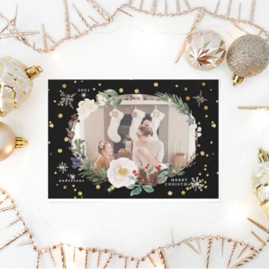 hiver fleurie wreath photo joyeuse carte de vacanc