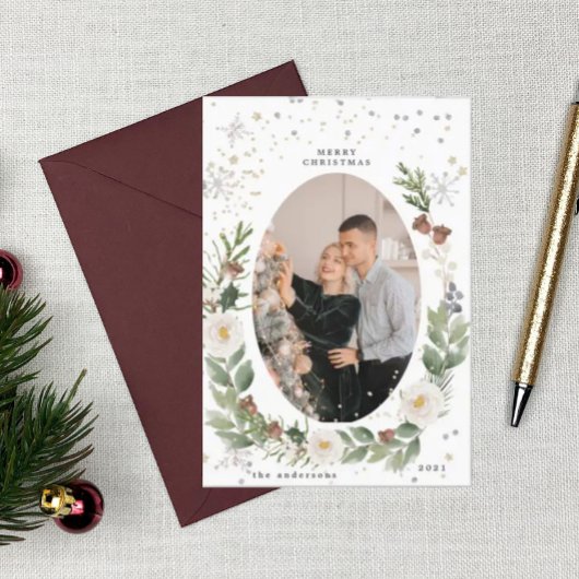 hiver fleurie wreath photo joyeuse carte de vacanc