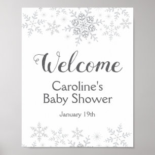 Hiver Flocon de neige Baby shower d'argent Affiche