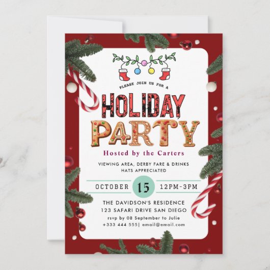 Hiver Floral Berries Fête Invitation (Devant)