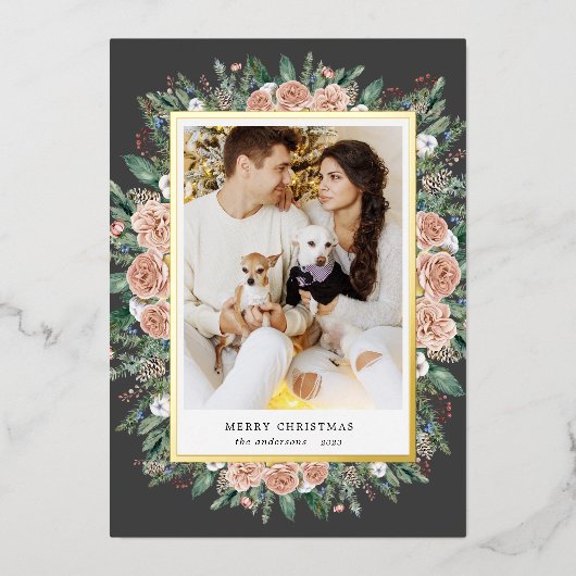 hiver floral photo vacances foin invitation (Recto)