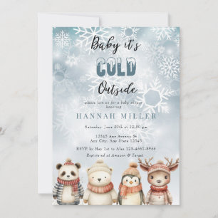 Hiver froid   Bébé mignon douche Invitations