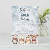 Hiver froid | Bébé mignon douche Invitations (Debout devant)