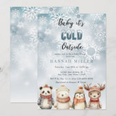 Hiver froid | Bébé mignon douche Invitations (Devant / Derrière)