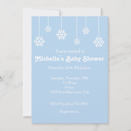 Hiver Hangement Snowflakes Light Blue Invitation (Devant)