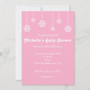 Hiver Hanging Snowflakes Invitation fête rose